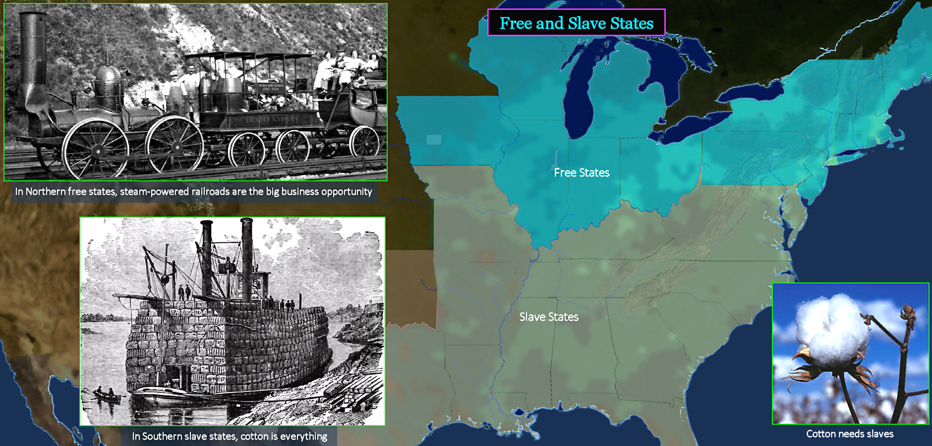 Free and slave states, 1850 map